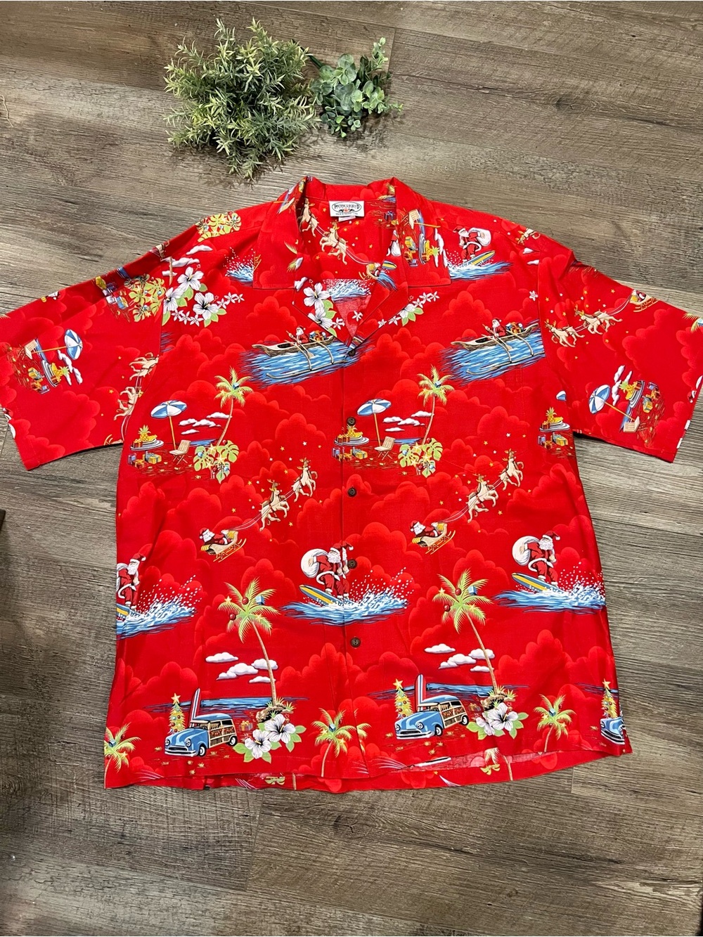 Vintage Pacific Legend Red Hawaiian Christmas Santa Button Down Shirt 3XL USA